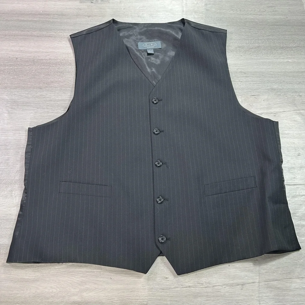 Pronto Uomo Platinum Suit Jacket Vest Set Mens 50R Black Pinstripe Wool 2 Button